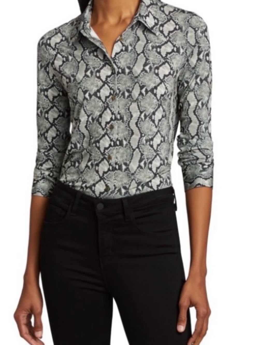 L’Agence Snake Print Collared Long-Sleeve Top xs